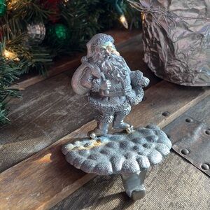 Vintage Silver Pewter Santa Stocking Holder